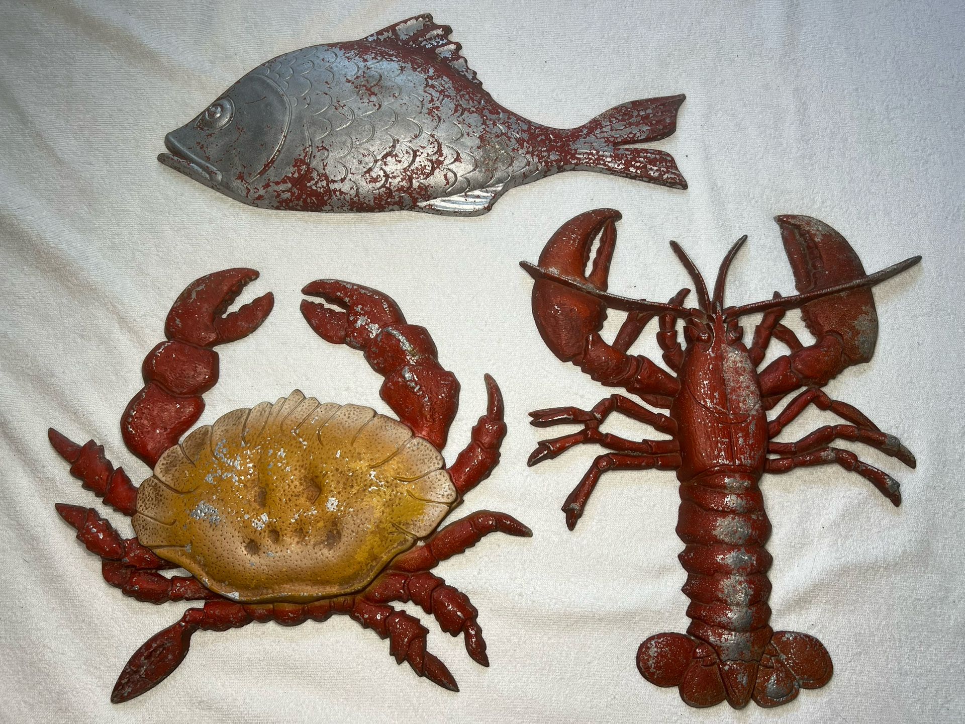 1967 Sexton Vintage Cast Heavy Metal Nautical Wall Decor-Lobster, Crab & Fish (set)
