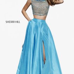 2pc Sherry Hill Turquoise Prom Dress