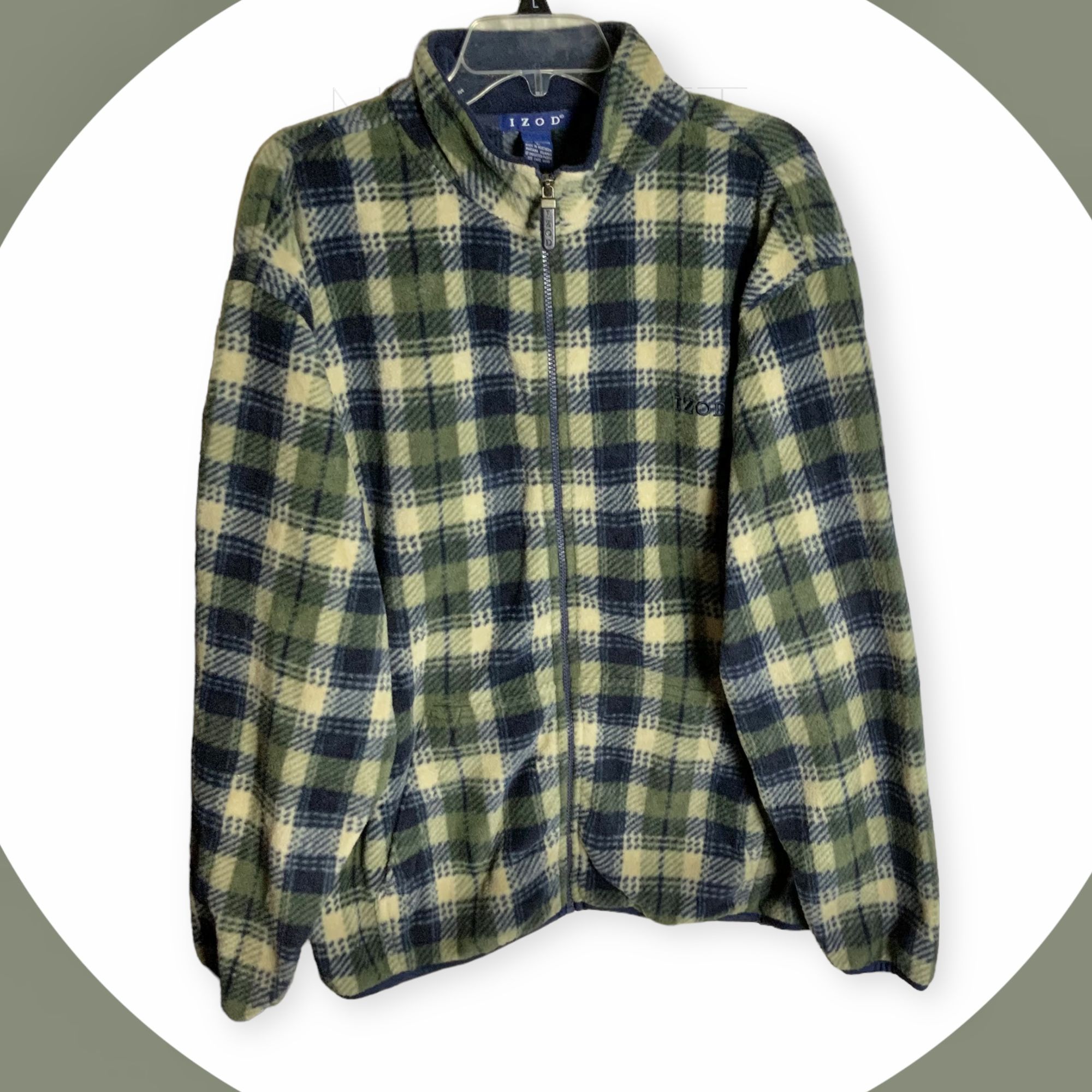 Izod POLARactive New With Tag Navy, Olive, Tan Plaid Zip Jacket Men L