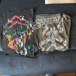 Original Vintage Led Zeppelin 1977 US Tour & Santana Concert Ripped Front Of Shirt