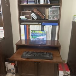 Wooden Bookshelf  Cum Computer Desk With Storage And Side-out Keyboard Shelf
