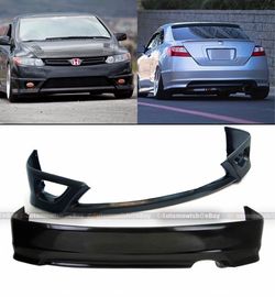 Fit 06-08 Civic 2Dr Coupe HF-P Style Front + Rear Lip Unpainted Body Kit Add On