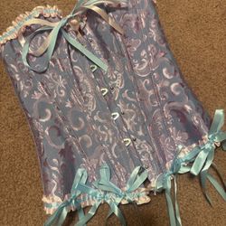 New Xs purple pastel brocade renaissance Victorian corset costume dress regency Gothic 