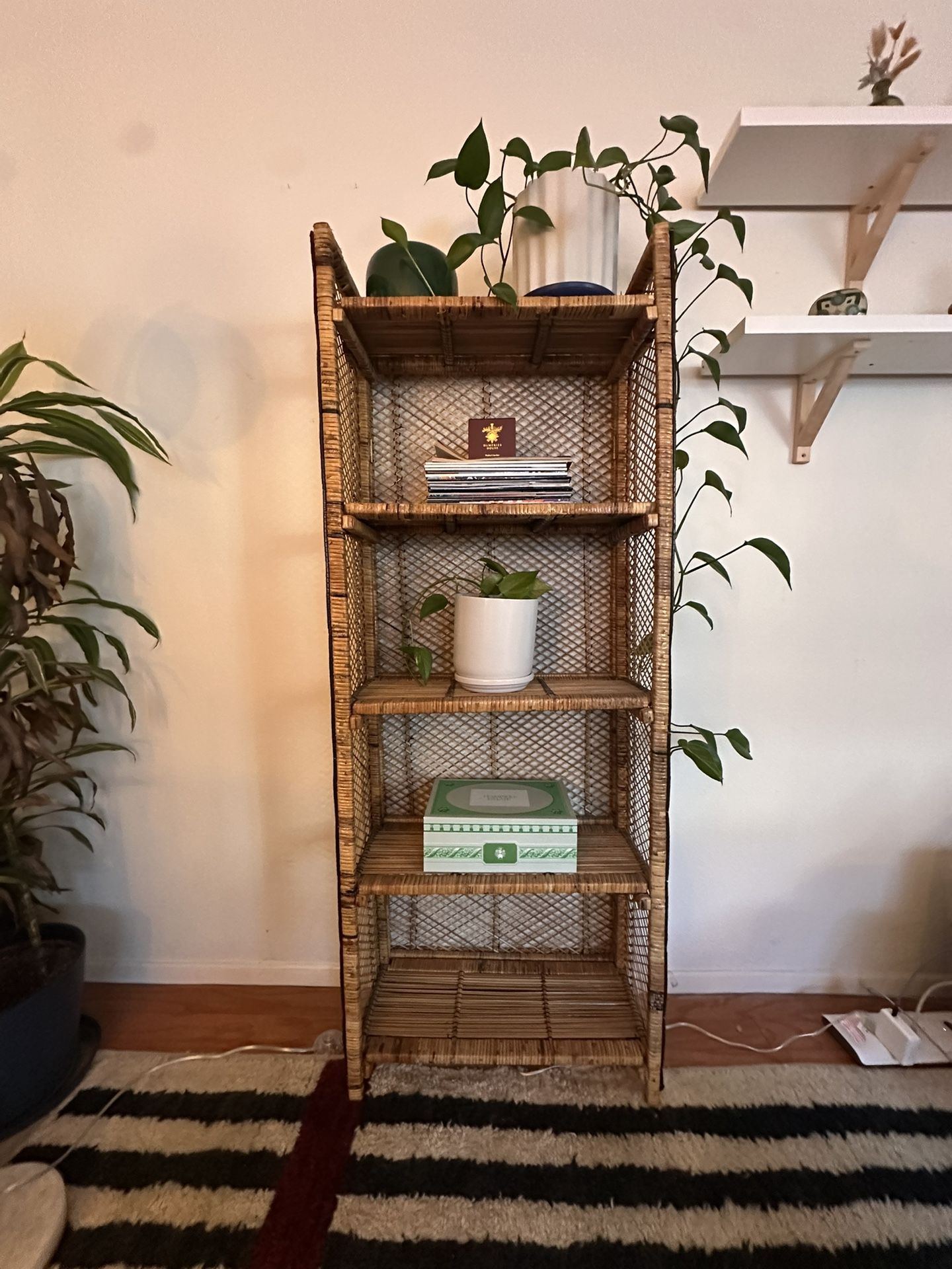 Vintage Rattan Bamboo Bookshelf