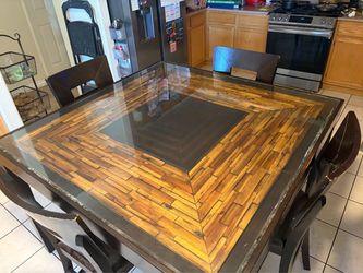 Glass and wood table for 4