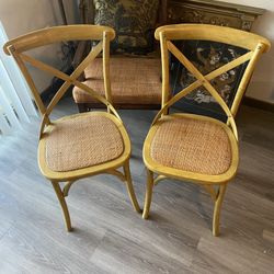 Rattan Wood Dining Side Chairs 