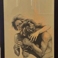 Framed ART BY MAYA HAYUK.Well Known Studio & Street Artist.Charcoal On Paper