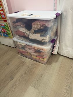 3 Large Clear Storage Bins with Kids Clothing