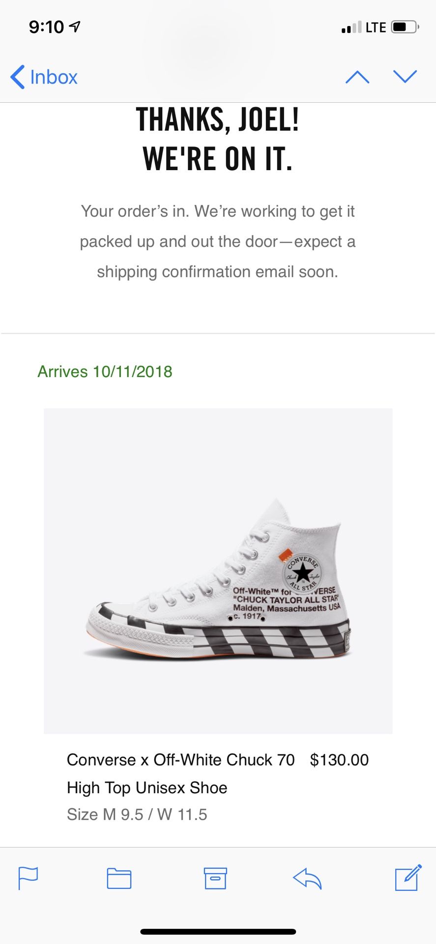 Size+9.5+-+Converse+Chuck+70+x+Off-White+White+2018 for sale online