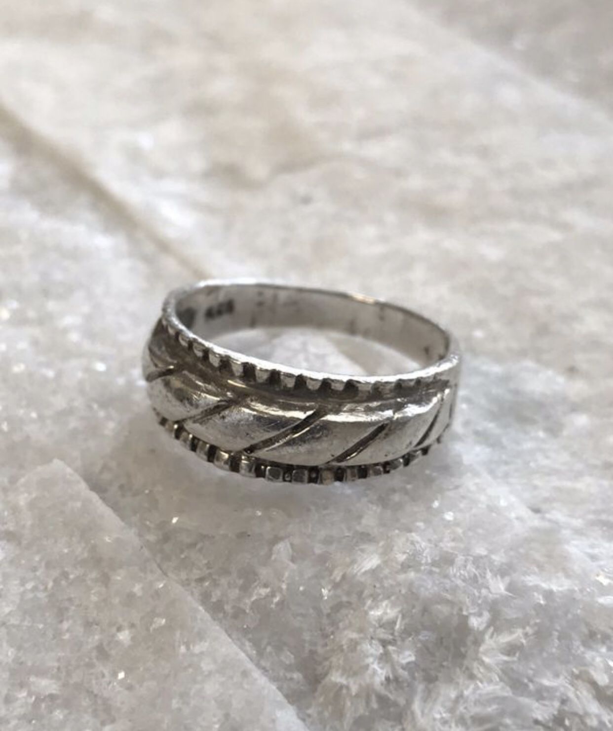 Sterling Silver Etched Vintage Wedding Band Ring size 6
