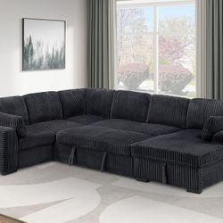 4pcs Sectional Sofa W/Storage Chaise And Pulloutbed