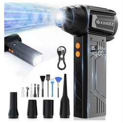  Compressed Air Duster with Flashlight,180000RPM Electric Air Duster,4-Gear with Display High-Speed Electric Duster with Multi-Purpose Nozzles for Com