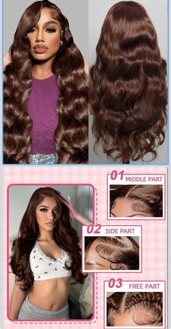 🔥Brand new🔥 28 Inch Chocolate Brown Lace Front Wig 200 Density Body Wave Lace Front Wigs Human Hair Pre Plucked Chocolate Brown Human Hair Wig Color