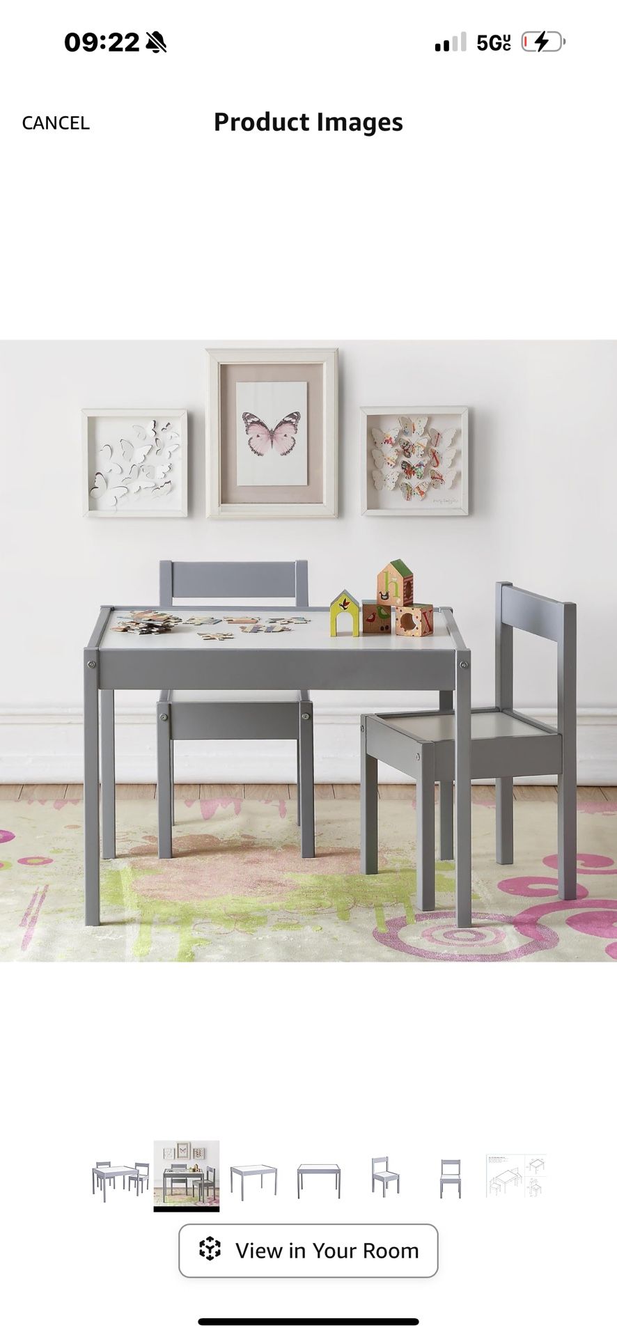3- Piece Kiddy Table & Chair Kids Set in Grey