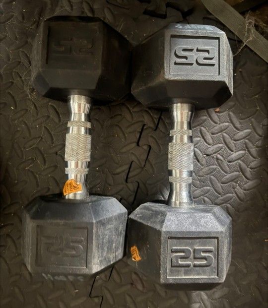 2-25lb Rubber Hex Dumbbells 