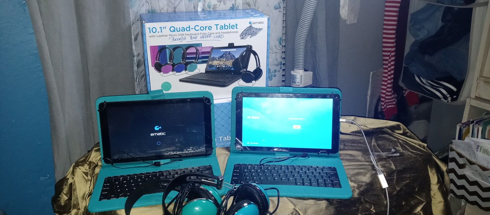 Two Brand New Never Used - Ematic 10.1" Quad-Core Tablet. 65.00 Each. Sold Separate Or You can buy Both. 130.00.