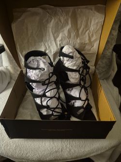 Black Lace-Up Strappy Heeled Sandals