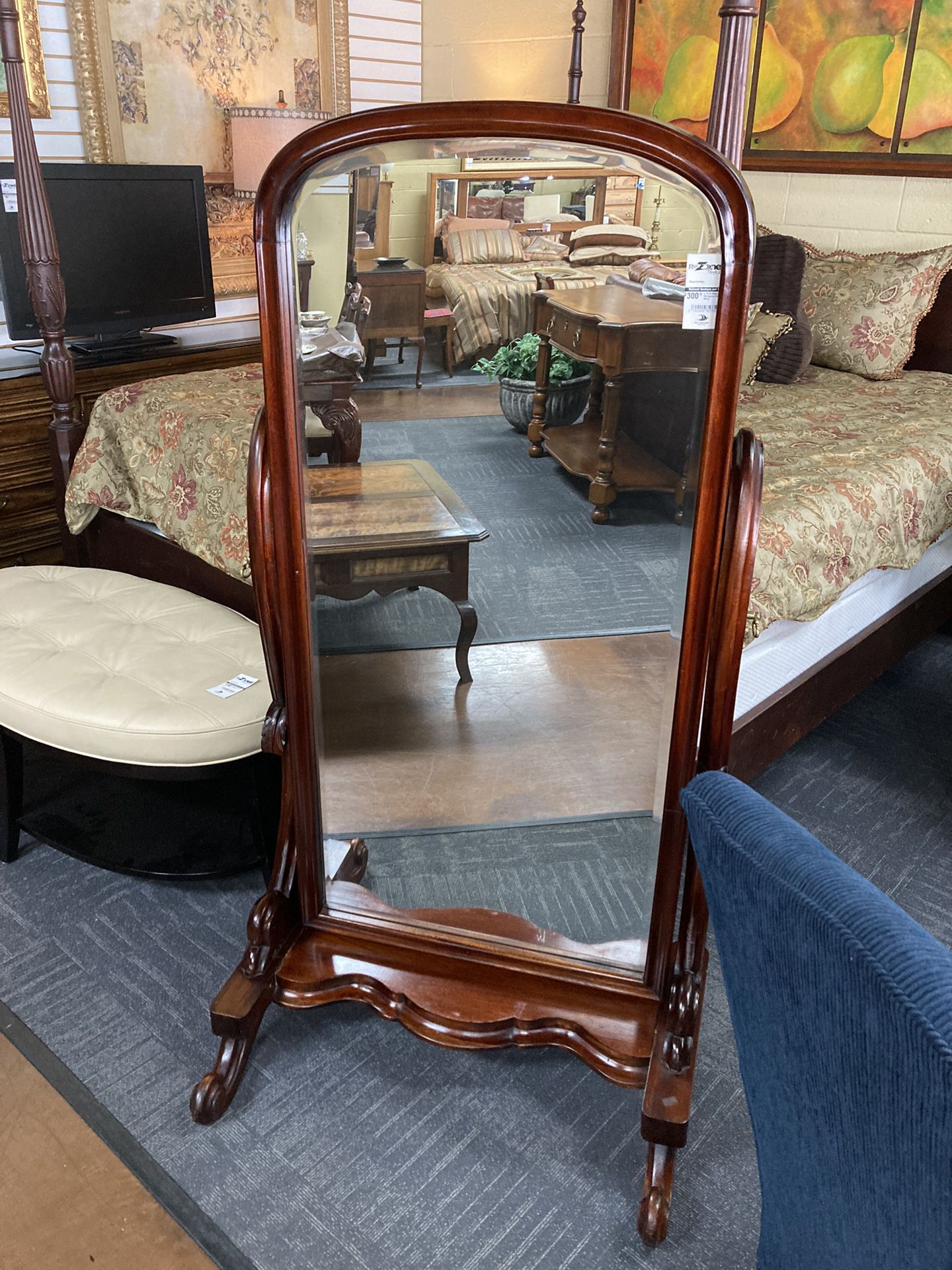 Victorian Style Mahogany Cheval Mirror 