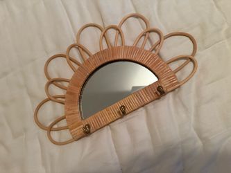 Rattan Wall Mirror with Hooks