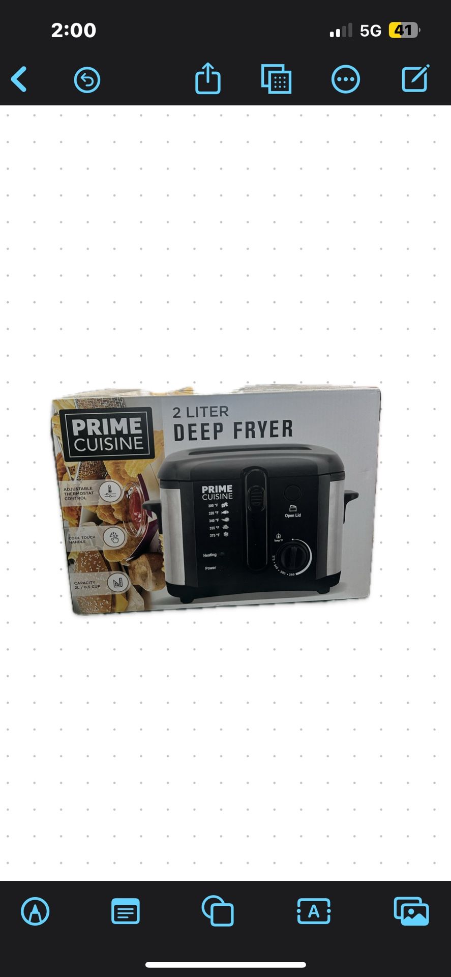 2 Liter Deep Fryer (ASK FOR PHOTOS; ITEM IS UNOPEN)