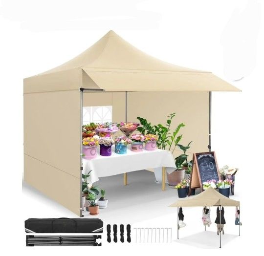 10x10 Pop Up Canopy Heavy Duty Party Tent with Removable Awning and Sidewalls,Easy Up Outdoor Wedding Commercial Canopy,Gazebo All Season Windproof