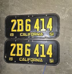 1951 California License Plates Matching Pair