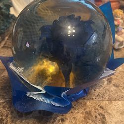 3D Glass Blue Flower Crystal Ball