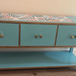 Blue/gold Console Table With 3 Drawers