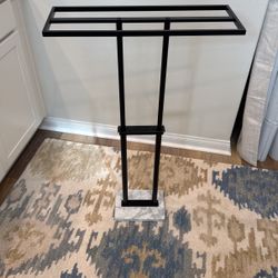 Towel Holder Stand Bathroom Matte Black With Marble Base  