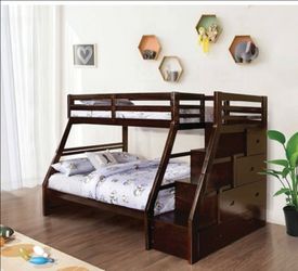 Twin=full size dark brown bunkbd with ortho Mattress included