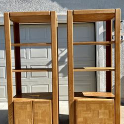 Solid Oak Bookcases w/ Adjustable Cabinet & Shelving  ($50 each, $85 for both)