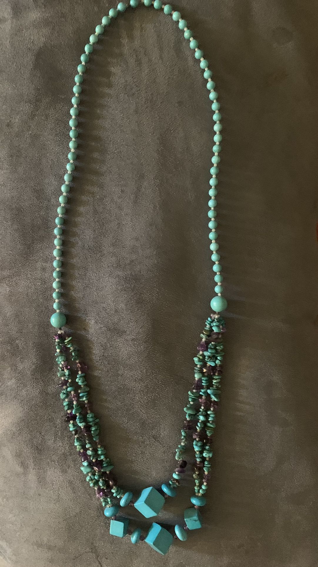 Turquoise And Amethyst 30” Necklace 