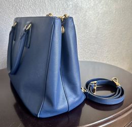 Prada Medium Saffiano Lux Galleria Double Zip Tote Blue