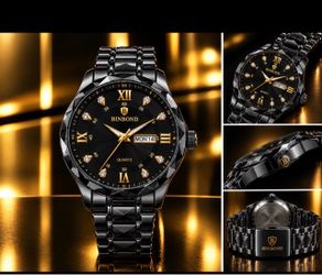 BINBOND Men’s woman and teenager Luxury Black & Gold Watch #1