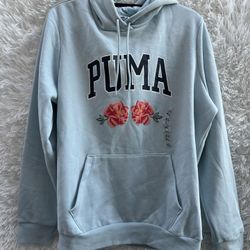 Puma Sky Blue Hoodie with Pink Floral Accents size XL