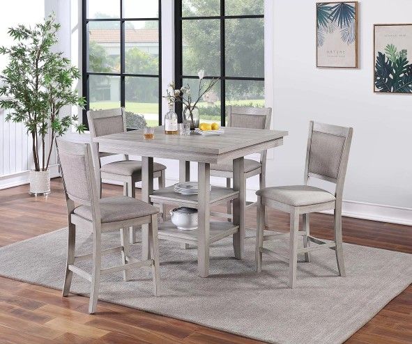 Brand New Light Grey 5pc Counter Height Dining Table Set