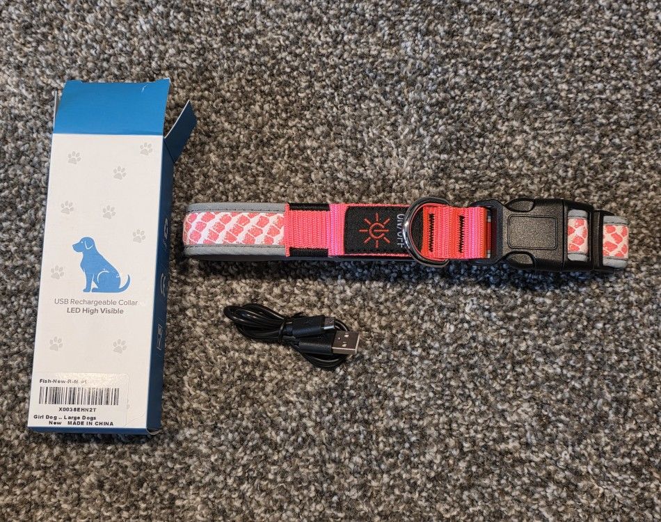 USB Rechargeable LED Dog Collar - pink