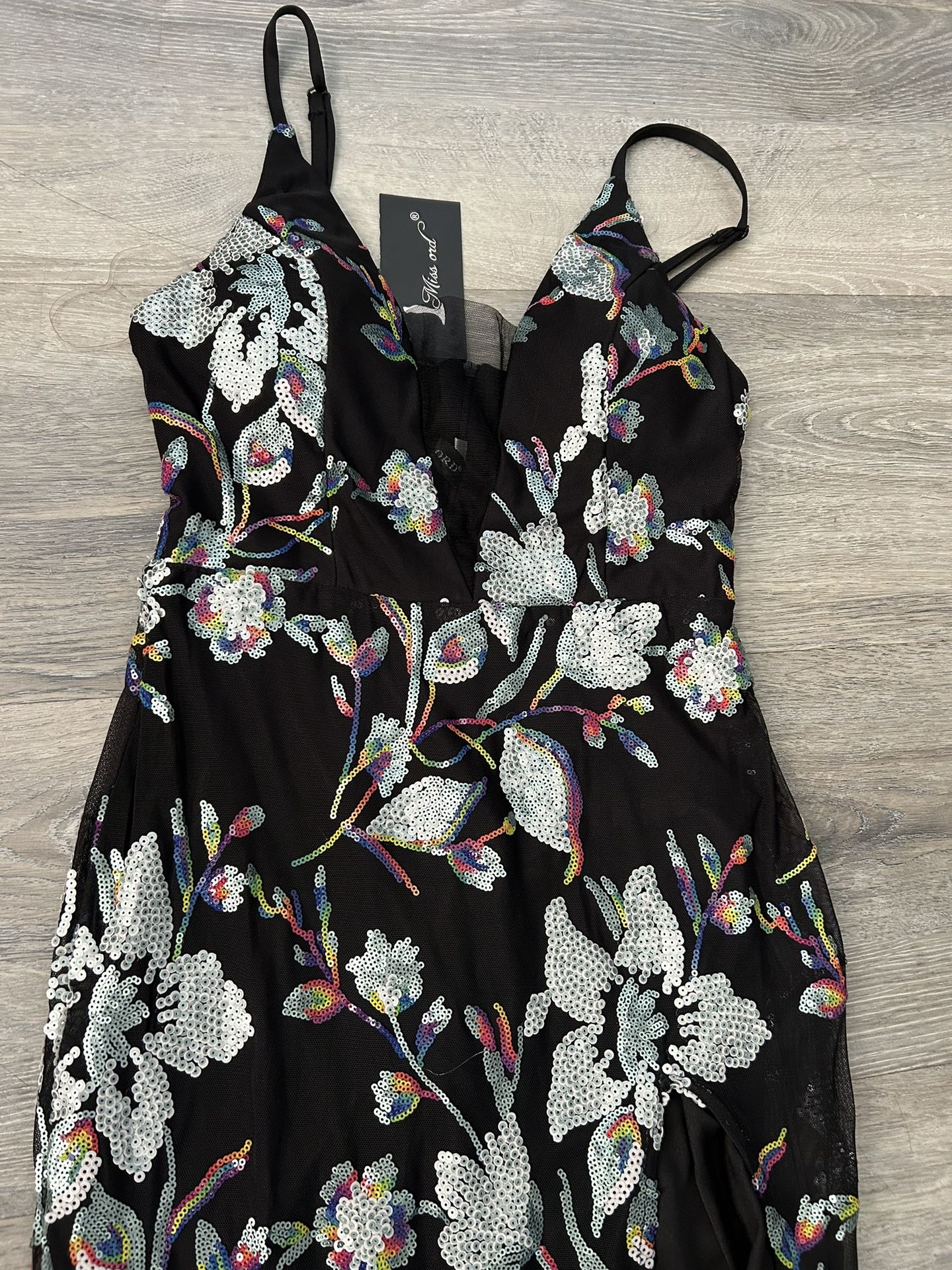 Black Floral Print Sequin Dress