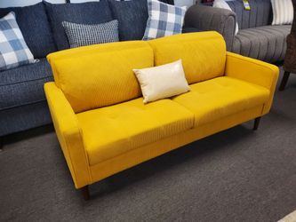 Yellow Corduroy Mid-Century Modern Loveseat