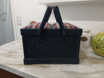 Sewing Box Basket Wood Vintage Wooden