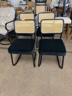 Dining Chairs Set of 4, Modern Rattan Kitchen Chairs, Mid Century Modern Design, Black Cotton