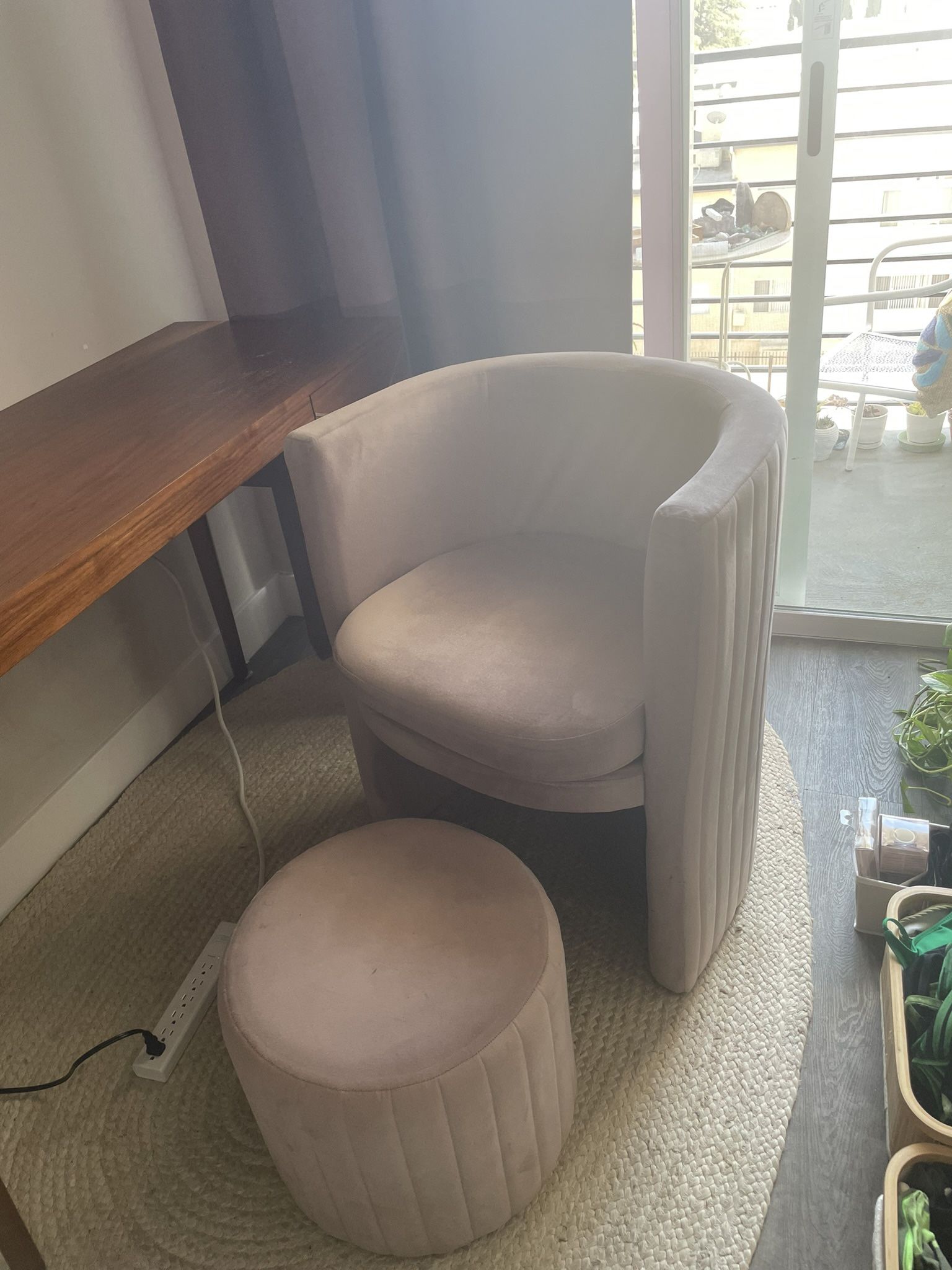 Rose Velvet chair and ottoman 