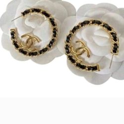 Hoops Earrings  With Leather And Gold