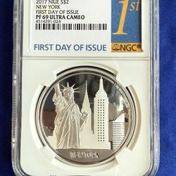 2017 NIUE NGC PF69 ULTRA CAMEO NEW YORK 1oz SILVER COIN 