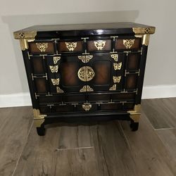 Chinoiserie Black & Faux Burl Brass Mounted Chest, 1970s