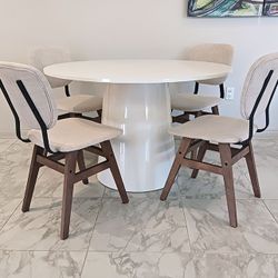 Modern Glossy White Round Dining Table and 4 Chairs