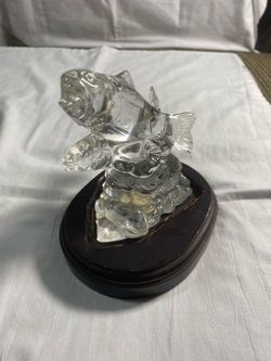 Princess House Exclusive Crystal Glass Fish Figurine on Wood Base
