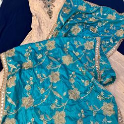 Turquoise and Cream Indian Gown