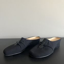 Taryn Rose Slip On Mules Shoes EU 38 US 7.5 Wedge Heels Black Leather Italy