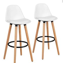 Comfortable Barstools High Stool Bar Stool Backrest Stool Dining Room Chair with Leather Padded Seat and Beech Legs Counter Stool 